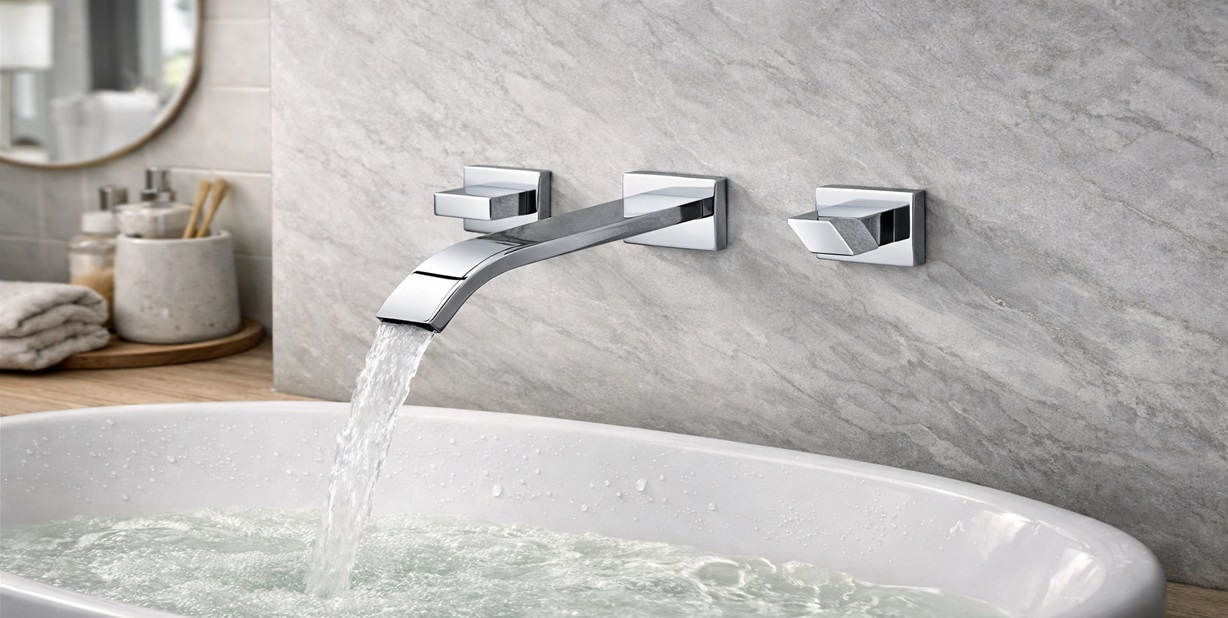 Fontana wall mounted chrome bathroom sink faucet set with separate controls